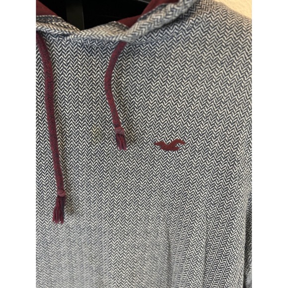 Hollister Mens Hoodie Gray Herringbone Pocket Hooded Sweatshirt Size M - Picture 2 of 4